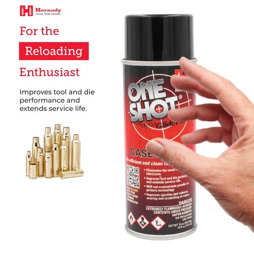 Hornady One Shot Case Lube with DynaGlide Plus, 5 oz - A Clean, Non-Sticky, & Easy to Use Aerosol Spray Lubricant Dry Film with No Petroleum Wax to Contaminate Powder or Primers -Quick Dry Lube Spray