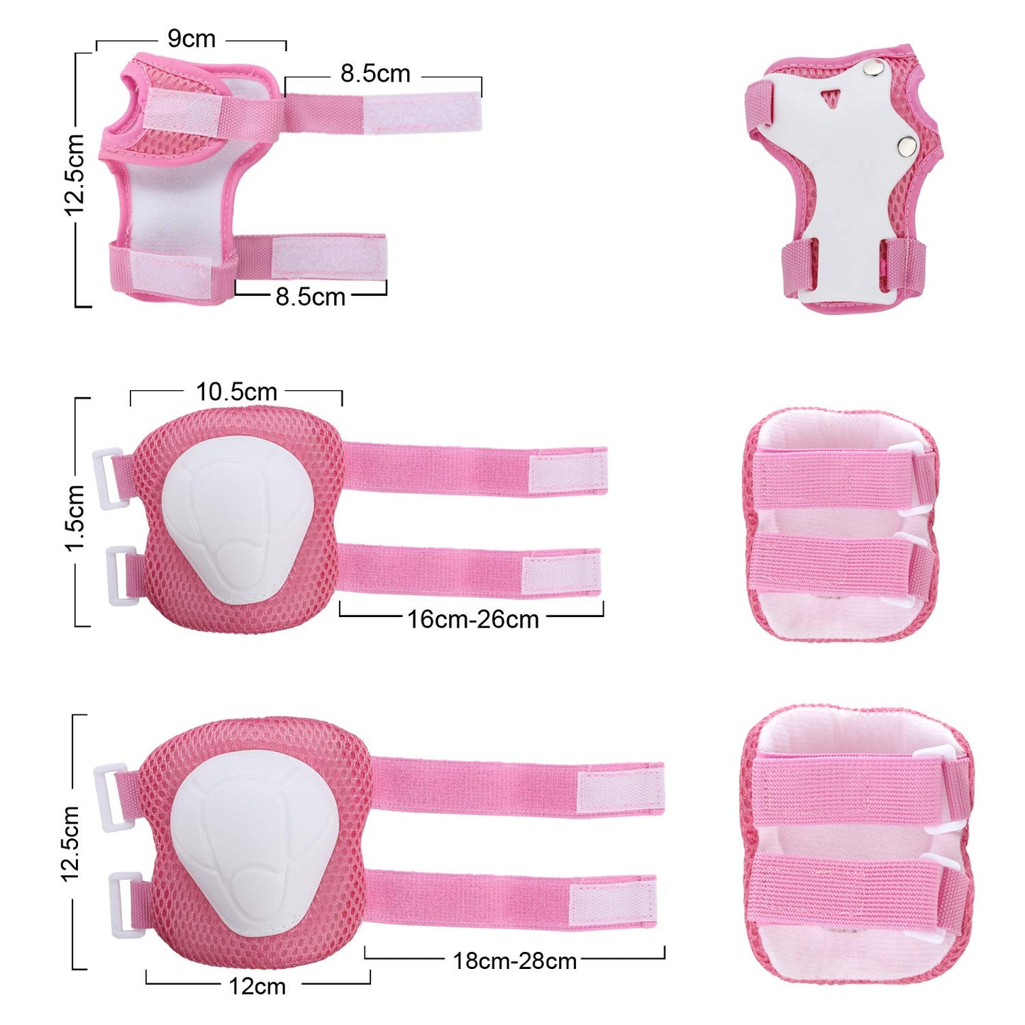 WayEee Kids Bike Helmet Set Skateboard Knee Pads, 7PCS Protective Gear Adjustable for Girls Boys 3-10 Age Elbow Pads Wrist Guards for Outdoor Sports Cycling Bike Roller Skating Scooter, Youth, Pink