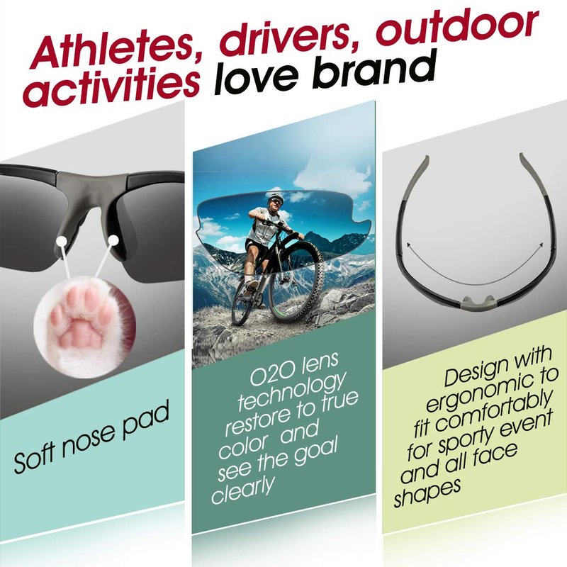 O2O Polarized Sports Sunglasses UV400 Protection Unbreakable Superlight Weight Frame Confortable and Fit for Men Women Teens Biking Driving Golf Baseball Cycling Fishing Running (Blue
