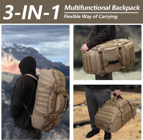 Hannibal Tactical 55L Duffle Bag - 3-in-1 Tactical Backpack MOLLE Pack for Gym & Outdoor | Coyote Color