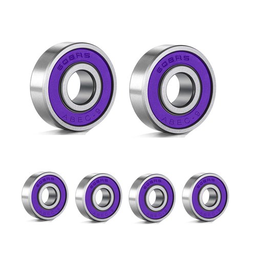 Skateboard Bearings RENGYI Precision Fast Spin ABEC 9 Chrome Steel Bearing for Longboards, Skate Boards, Scooters and Roller Skates (16-Pack, Purple)