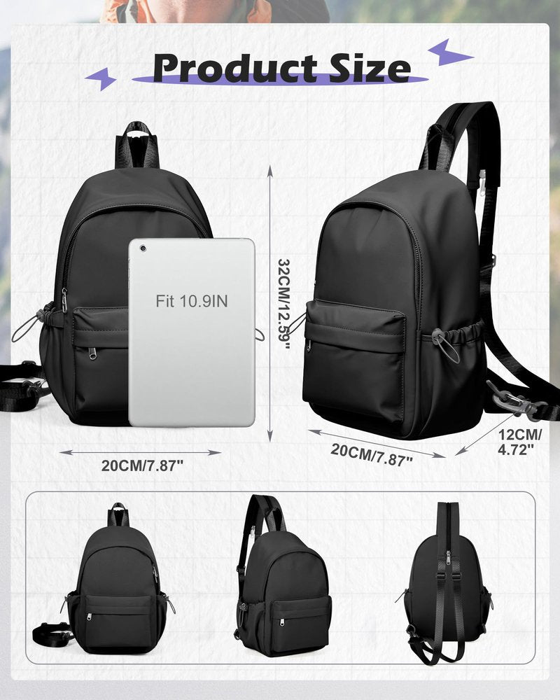 SEAFEW Small Black Sling Crossbody Bag for Men Women, Shoulder Daypack Mini Anti-Theft Cross Body Motorcycle Chest Bags, Small One Strap Fanny Back Pack for Casual Travel Hiking Sport Gym