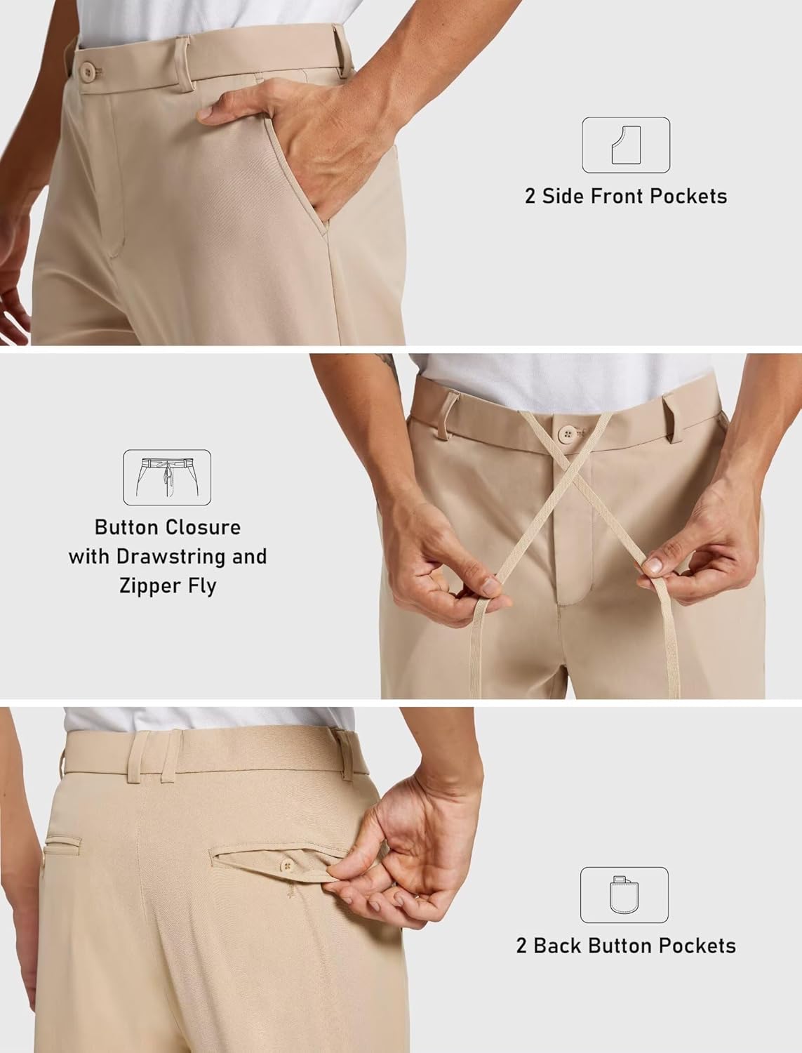 MoFiz Men's Golf Pants - Quick Dry Stretch Dress Trousers | Lightweight Casual Pants with Pockets (30"/32"/34")