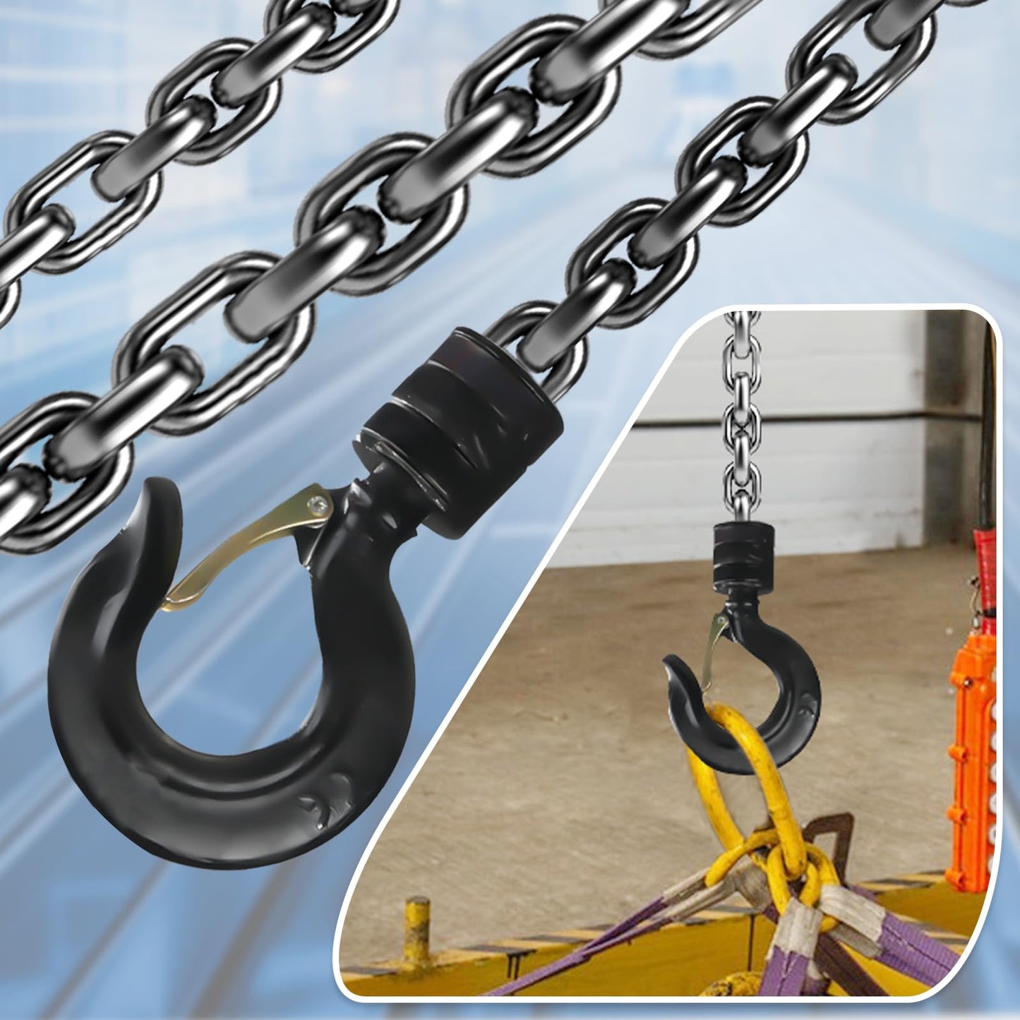 2 Ton Chain Hoist 4400LBS Capacity 10Ft Lift Manual Hand Chain Hoist with Manganese Steel G80 Chain & 2 Heavy Duty Hooks, for Garage, Warehouse, Automotive