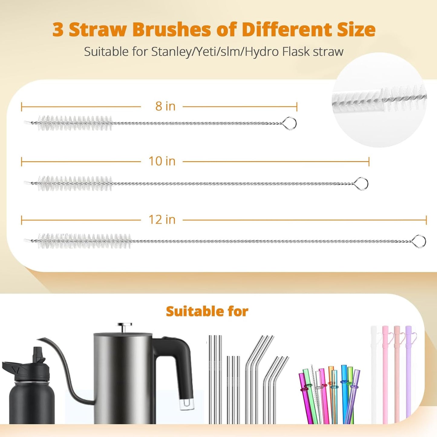 OUTXE Bottle Brush Set - 5-in-1 Water Bottle Cleaner with Long Handle & Straw Brushes | 15" Length