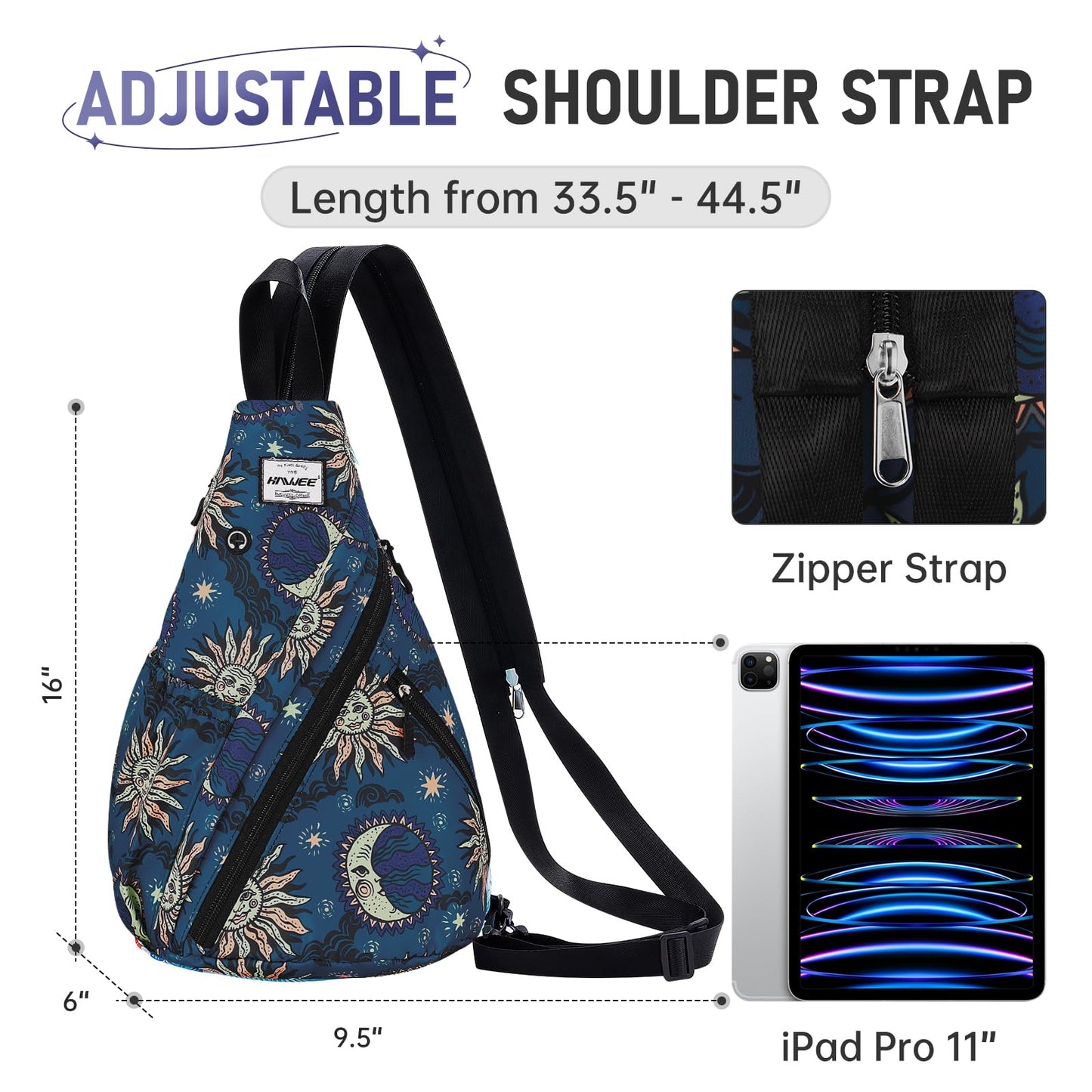 HAWEE Convertible Rope Sling Bag for Women - Water-Resistant Chest Bag & Casual Daypack, Lightweight Crossbody Backpack for Travel, Cycling, Sun and Moon