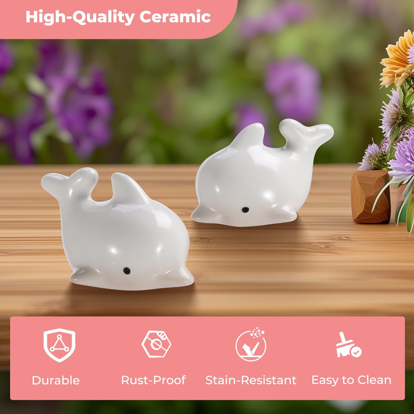 Dolphin-Shaped Ceramic Toilet Bolt Caps (2 Pack) - Decorative Toilet Bowl Bolt Cover Covers for Bathroom, Hide Unsightly Screws & Enhance Bathroom Aesthetics, Universal Fit Toilet Screw Covers (White)