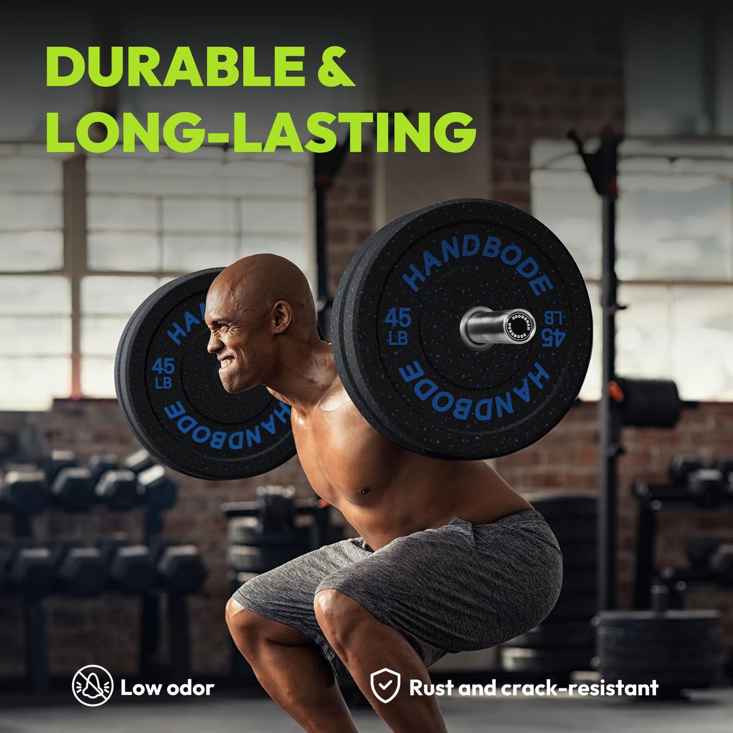 HANDBODE Bumper Plates High-Bounce Olympic Weight Plates, Colored crumb rubber plate for Weight Lifting and Strength Training 100LB
