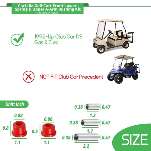 Cartalia Golf Cart Front Lower Leaf Spring & Upper A-Arm Bushing Sleeves Kit for Club Car DS 1992-Up Gas/Electric, Replace Polyurethane Bushing and Sleeves OEM # 1016346 1016349 1016350 1015583