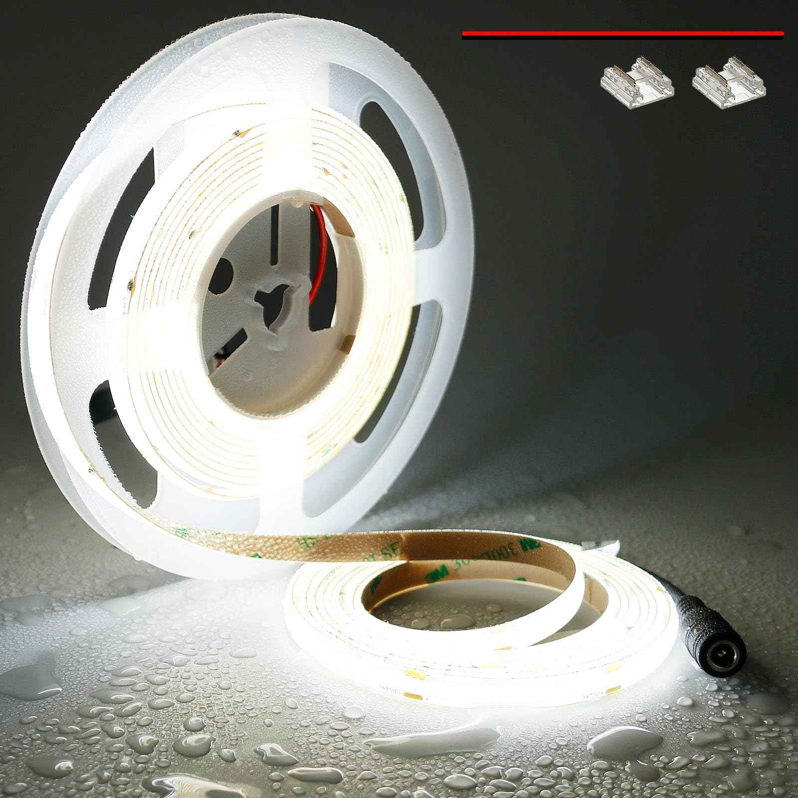 TOPAI 24V COB LED Strip 5000K Daylight White Waterproof IP65 480LEDs/M Super Bright 4000Lm CRI>90 16.4ft Dotless High Density Cuttable Flexible for Cabinet Home DIY Lighting Projects