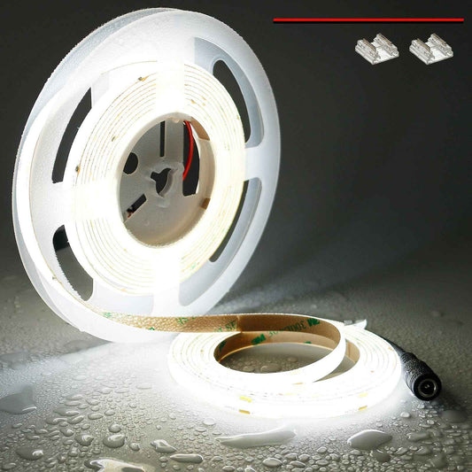 TOPAI 24V COB LED Strip 5000K Daylight White Waterproof IP65 480LEDs/M Super Bright 4000Lm CRI>90 16.4ft Dotless High Density Cuttable Flexible for Cabinet Home DIY Lighting Projects