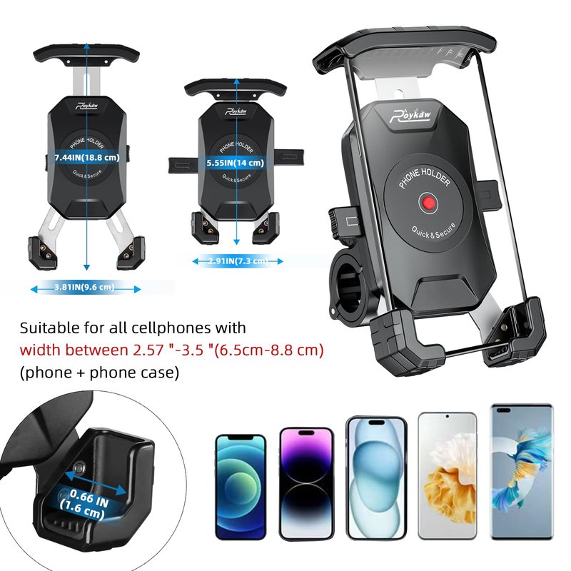 Roykaw Golf Push Cart Phone Holder Mount Compatible with Caddytek,Clicgear,Sun Mountain,Rovic, Caddy, Bag Boy,Golf Push Cart Accessories for Cell Phones,Full Silicone Protection/ 360°Rotatable