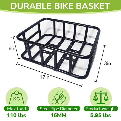 COSTYLE Bike Basket Rear, Bicycle Basket with Cargo Net, Removable Liner, Waterproof Cover, 17" x 13" x 6" Bike Rear Basket Heavy Duty for Icnic, Pet, Grocery, Suitable for Most Bikes and E-Bike