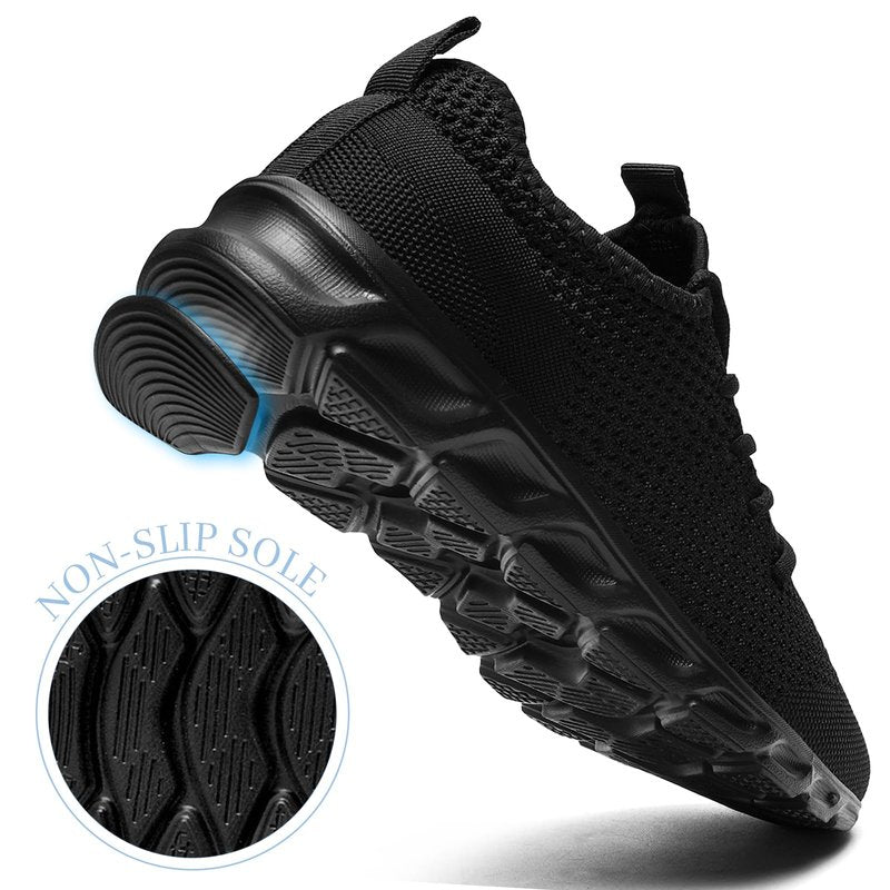 RJYWGS Running Shoes Womens Mens Walking Tennis Gym Sneakers Slip On Comfortable Lightweight Athletic Workout Casual Fashion Sports Shoes Black Size Women 7/ Men 6