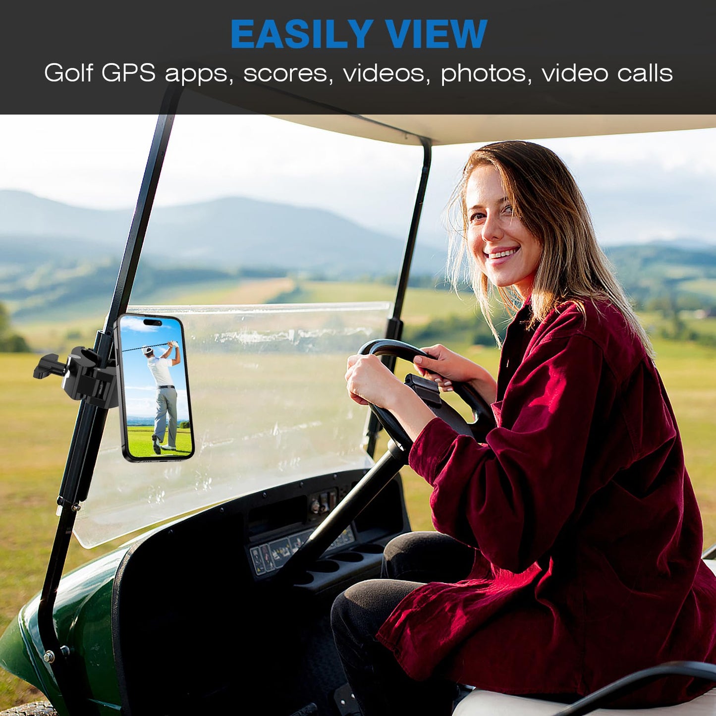 Azzoia Magnetic Golf Cart Phone Holder, Universal Square Post and Cylinder, Aluminum Metal Golf Phone Holder for MagSafe iPhone and Android Phones