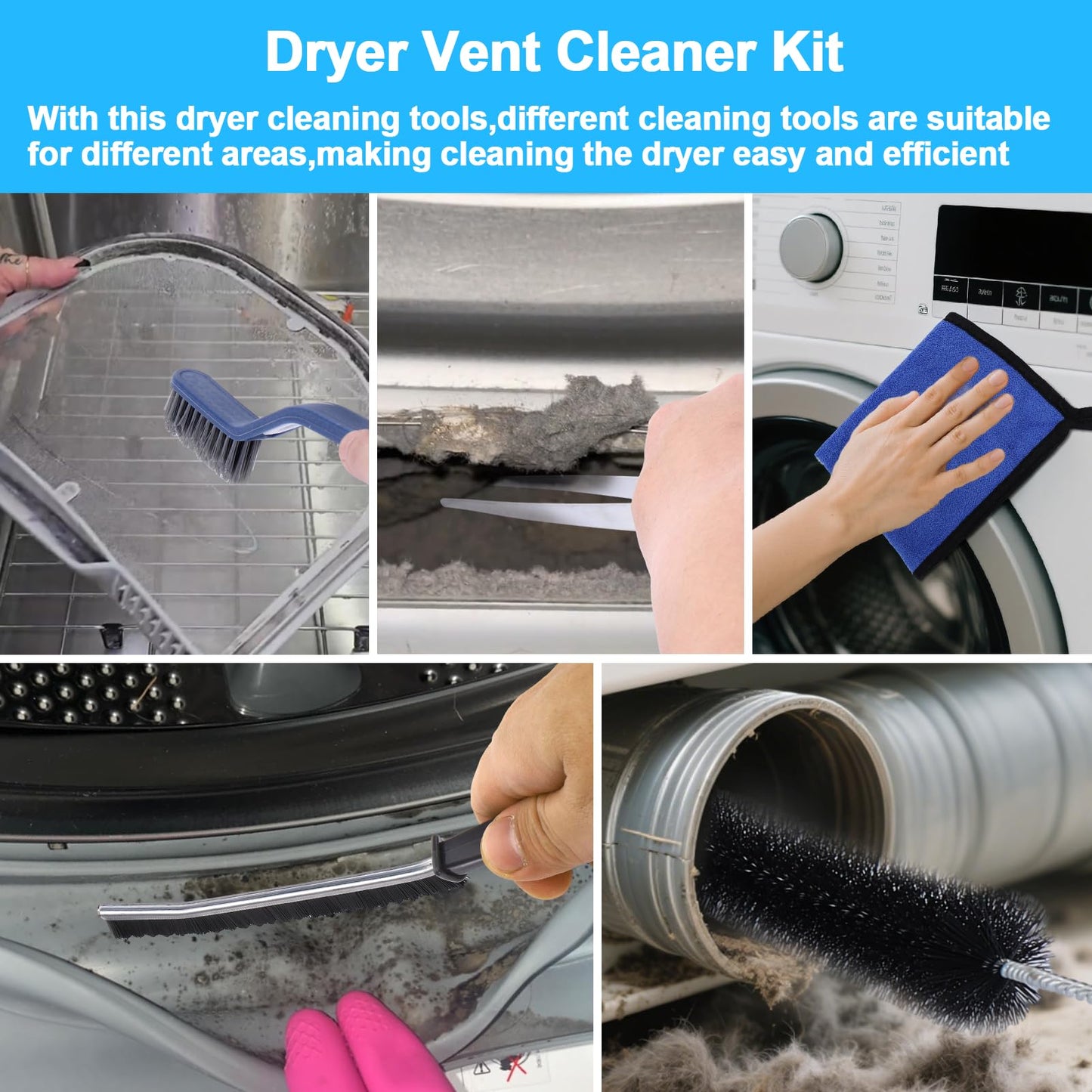 XANGNIER 5 Pack Dryer Vent Cleaner Kit,Flexible Dryer Lint Brush Vent Cleaner,Dryer Lint Trap Cleaning Tool,Laundry Room Essentials Lint Remover Accessories,Household Cleaning Tools