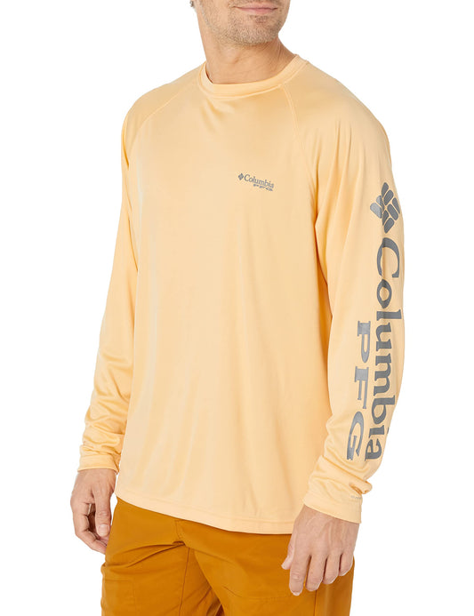 Columbia Men's Terminal Tackle Long Sleeve Shirt, Cocoa Butter/City Grey Logo, 6X Big