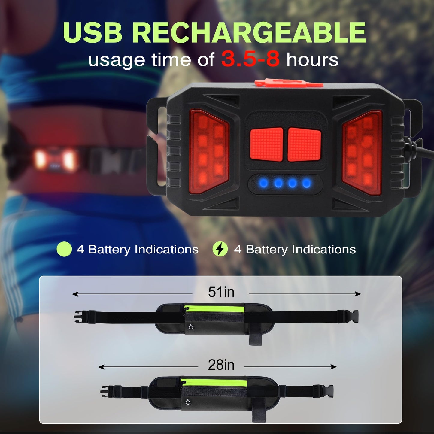 EGUKU Running Light, 1000Lumens Running Belt Running Gear with 230°Rechargeable Night Running Light for Phone Waist Bag Light with Water Bottle Holder Slim Running Belt for Runners Jogging Walking