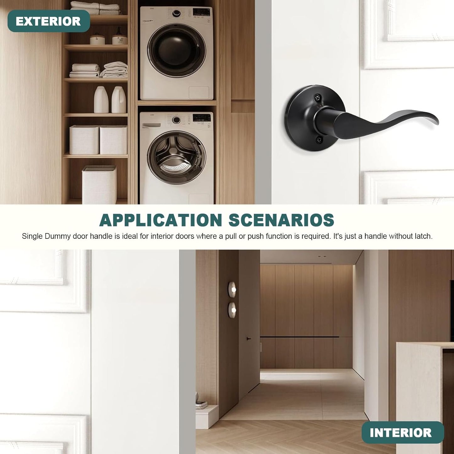 Black Privacy Door Levers - 6 Pack Keyless Modern Wave Handles for Bedrooms