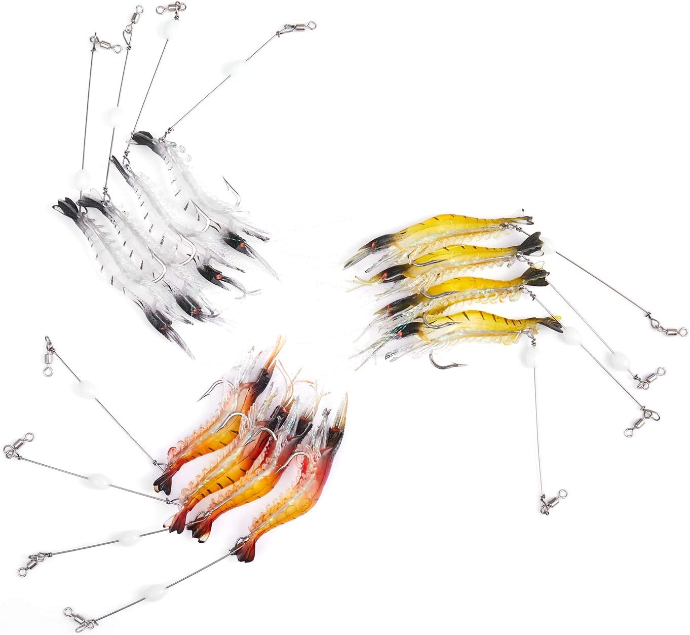 WANBY Fishing Lures - Luminous Silicone Shrimp Bait Set with Hooks for Freshwater & Saltwater Fishing
