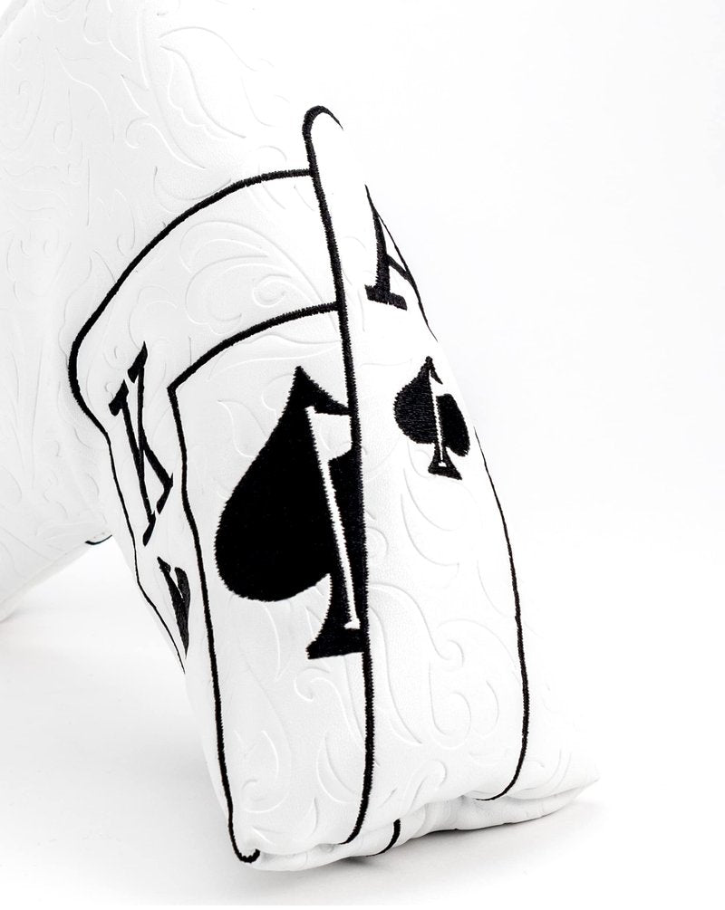 Pins & Aces Royal Flush Head Cover - Premium, Hand-Made Leather Headcover - Ace of Spades & Magnetic Closure, Tour Quality Golf Club Cover - Style and Customize Your Golf Bag Blade (Whiteout)