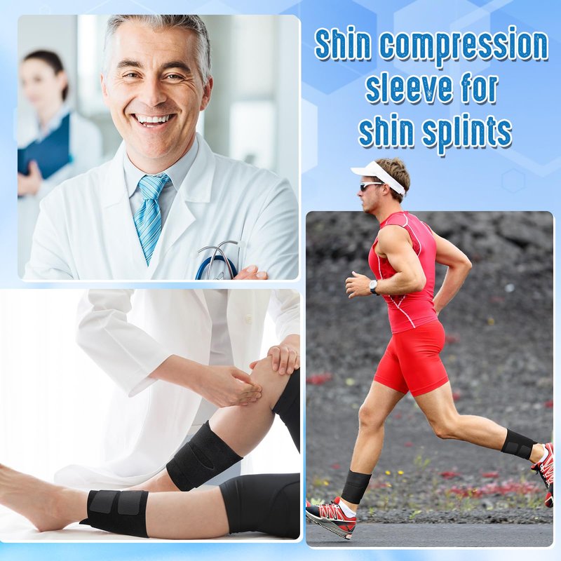 Threlaco 2 Pcs Shin Splint Compression Wrap Adjustable Shin Splints Brace Athletics Compression Sleeve Calf Brace for Men Women Tibial Stress Syndrome Running(Black)