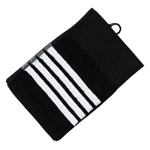Golf Guys Tour Towel Terry Cloth Golf Towel (15.5" x 23") with Premium Carabiner Golf Bag Clip | Super Absorbent, Golf Ball Cleaning Towel, Black w/White Stripes