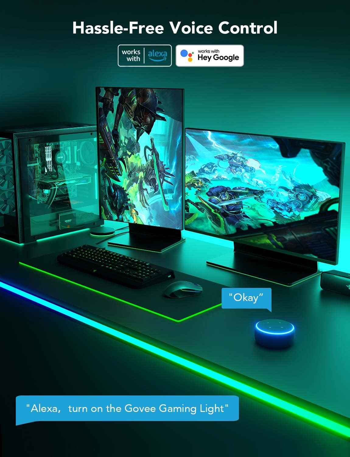 Govee RGBIC Gaming Lights, 10ft Neon Rope Lights Soft Lighting for Gaming Desks, LED Strip Lights Syncing with Razer Chroma, Support Cutting, Smart App Control, Music Sync, Adapter (Only 2.4G Wi-Fi)