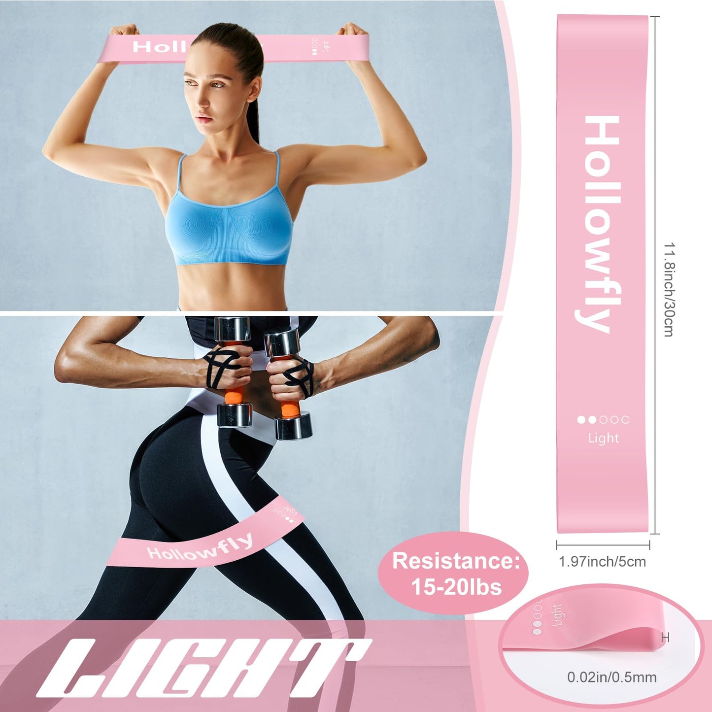Hollowfly 12 Pcs Latex Resistance Loop Exercise Bands for Booty Workout Stretch Exercise Bands Non Slip for Legs Squat Resistance Loop Women Men Starter Butt Hip Thigh Fitness(Light Pink,Light)