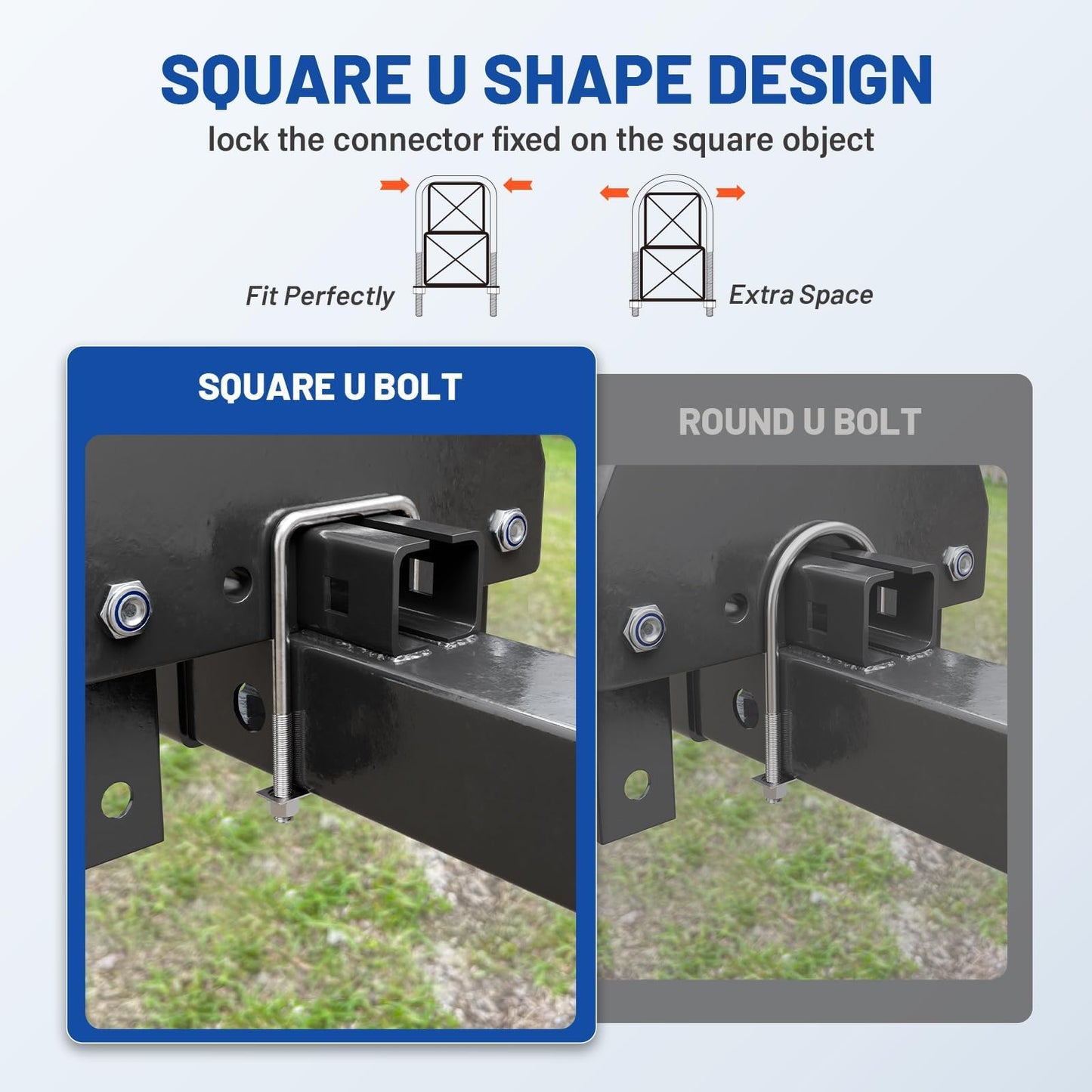 Anina 4PCS Square U Bolts with Frame Plates and Nuts 3/8'' X 3'' X 7'' Stainless Steel U Clamp Bolts for Automobiles Trailer, Ski Boat, Tube, Sailboat Trailer