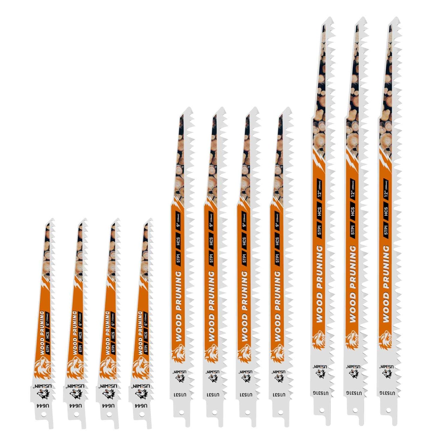 12-Piece Wood Pruning Reciprocating Saw Blade Set, Saw Blades Set, High Carbon Steel Pruning Blades for Tree, Wood and PVC Pipe Cutting