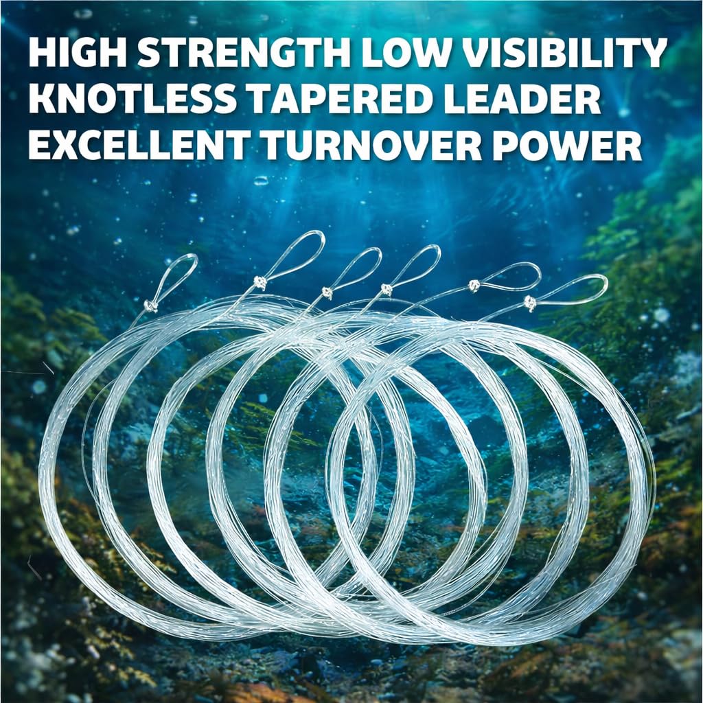 Aventik Fly Fishing Tapered Leader Pre-Tied Loop Fishing Leader Line 7.5FT 9.0FT 12FT 6/12 Pack Tensile Strength- Abrasion Resistance- Low Memory Freshwater Saltwater (7.5FT-6pcs, 4X-5.4LB)