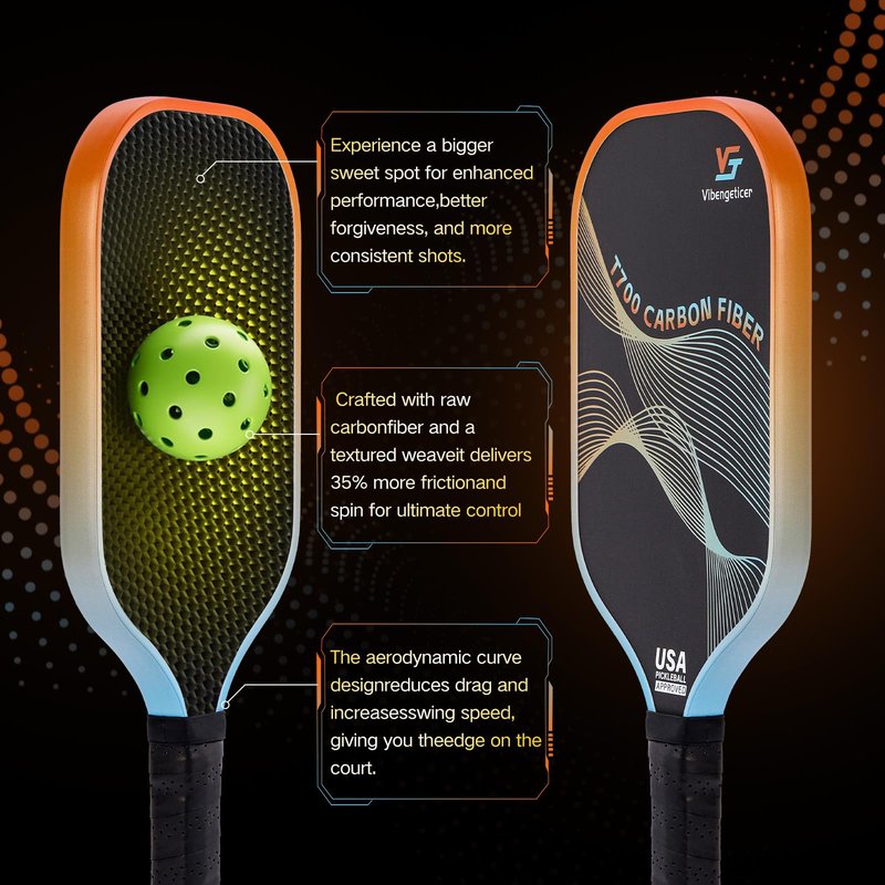Vibengeticer Pickleball Paddles, Multilayer T700 Textured Carbon Fiber Pickleball Paddle, Single Pickle Ball Rackets with 1 Bag, Pair of Grip Tapes, Pickle Ball Paddle for Men and Women