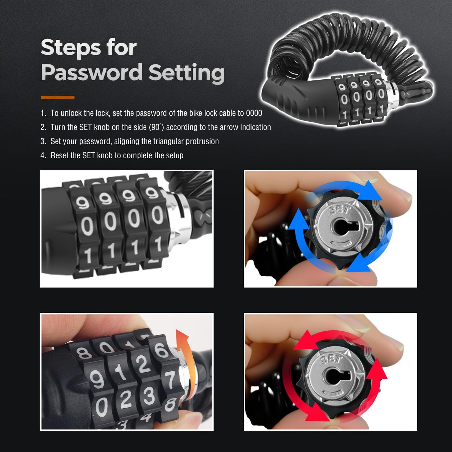 Motorcycle Helmet Lock with Retractable Cable & 4-Digit Combination,Anti Theft Bike Locks for Helmets Fit Through Small Holes,Lightweight Helmet Lock Motorcycle Accessories