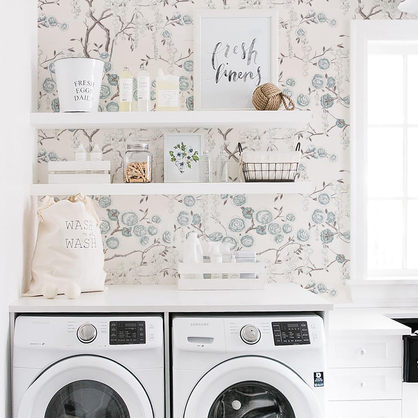 Orainege Blue Peony Floral Wallpaper Peel and Stick Wallpaper Floral Contact Paper Self Adhesive Removable Wall Paper for Bedroom Bathroom Decorative 17.7"x118.1"