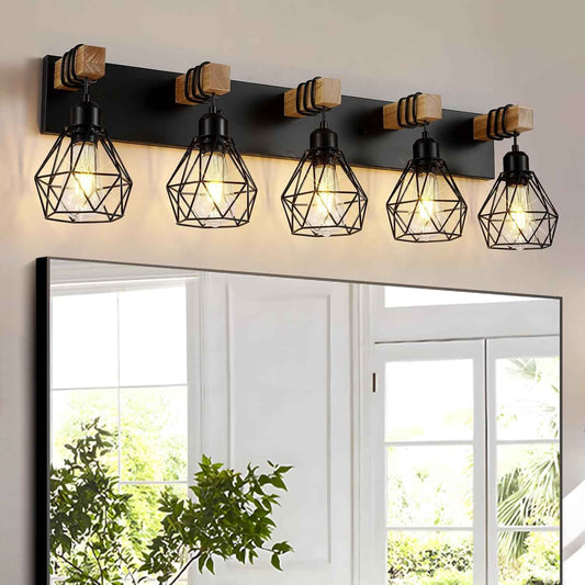 Farmhouse 3-Light Bathroom Vanity Light Fixture - Rustic White Wood Sconces for Mirror