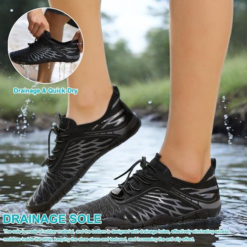 Hike Barefoot Shoes Womens Men,Unisex Barefoot Water Shoes Breathable, Anti-Slip Hiking Footwear for Athletic Wide Toe Shoe Footwear for Hiking, Walking, Running, Yoga, and Water Sports Black Gray
