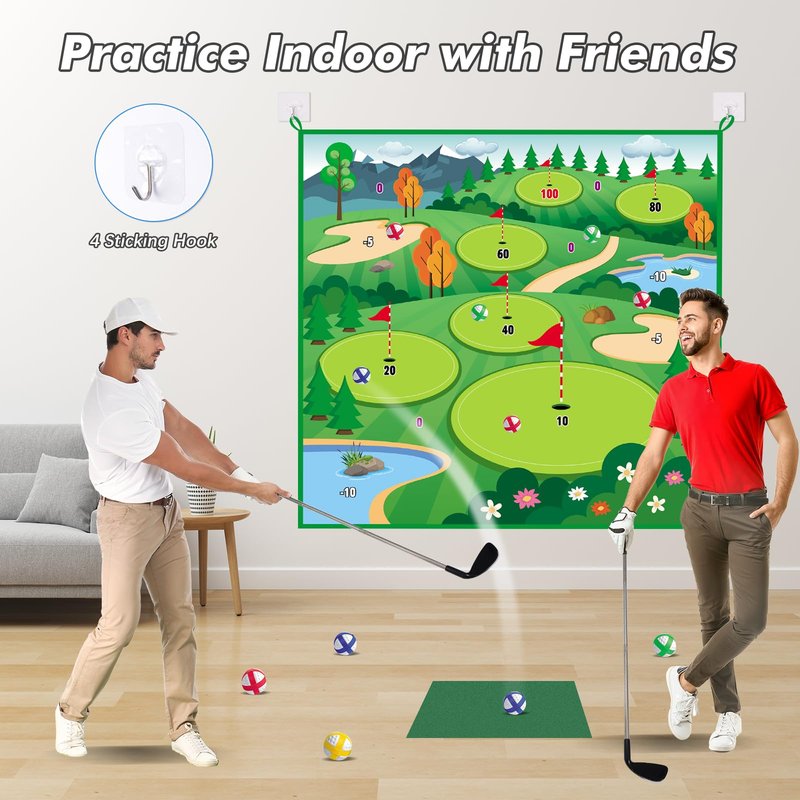VATOS Golf Chipping Game Mat with Club, Golf Practice Mats Golf Training Mat Indoor Outdoor for Kids Adults Family, Golf Hitting Mat with 20 Balls, Play Equipment Stick Chip Golf Set Backyard Game