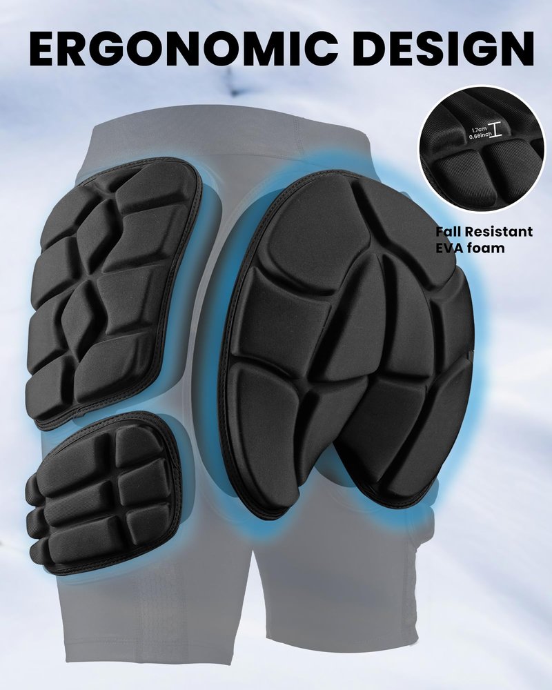 OutdoorMaster Padded Shorts for Snowboarding, Skate and Skiing - 3D Protection EVA Pad Impact Shorts for Hip Butt and Tailbone, Snowboard Protective Gear Guard - 3 Size for Men, Women and Youth
