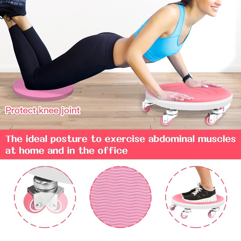 Tasidingster 6 Caster Ab Roller, Ab Exercise Equipment with Knee Pads, Ab Roller Wheel for Core Exercise, Abdominal Strength Training for Home Gym, 360° Silent Ab Workout Equipment (pink)