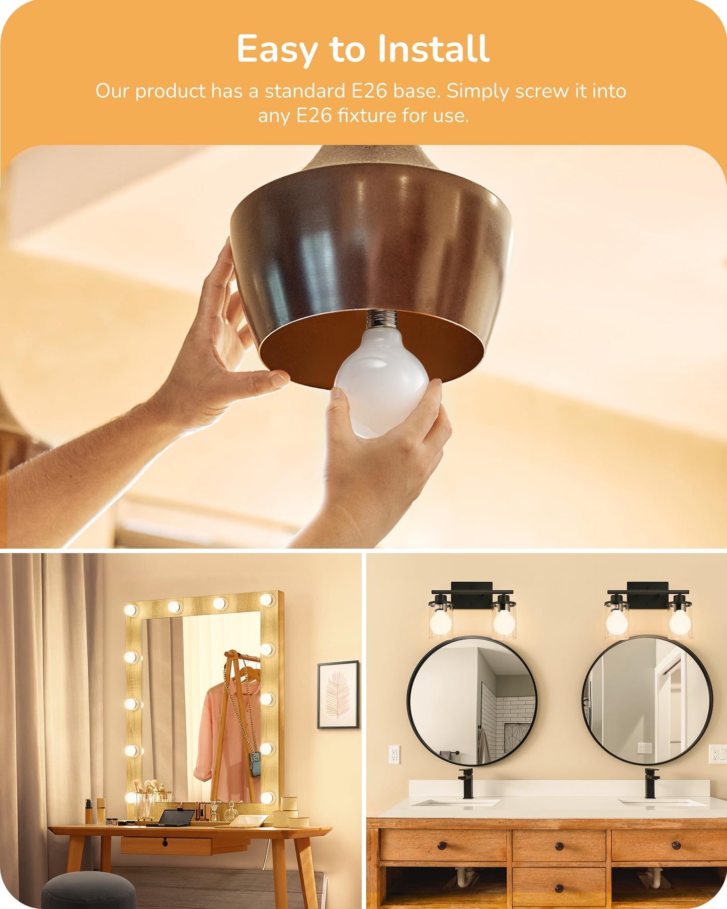 EDISHINE Dimmable G25 Globe LED Edison Light Bulb, 5W Equivalent 60W, CRI90+ Vanity Light Bulbs, Milky Glass LED Light Bulb for Bathroom, Mirror, E26 Base 500LM 2700K Warm White, 6 Pack, UL Listed