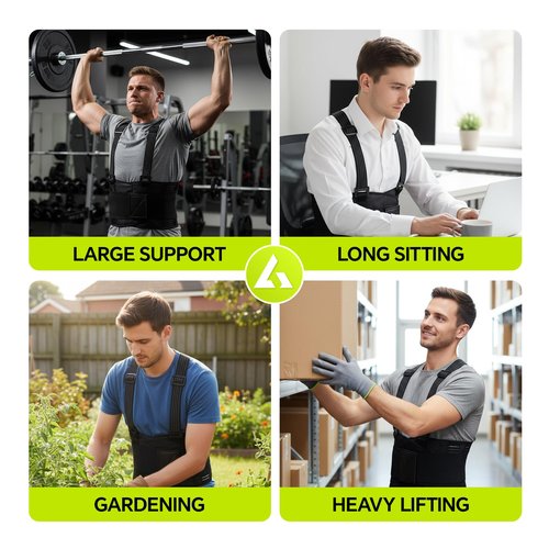 FHOCSLO Work Back Brace for Lower Back Pain with Suspenders, Adjustable Lumbar Back Support Belt for Men & Women-Heavy Lifting, Safety Protection, Sciatica Relief (XL)