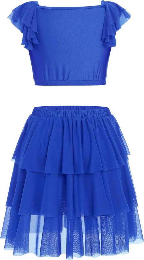 Lyrical Dance Dress - Sparkly Sequins Crop Top & Tiered Chiffon Midi Skirt | Women's Contemporary Outfit