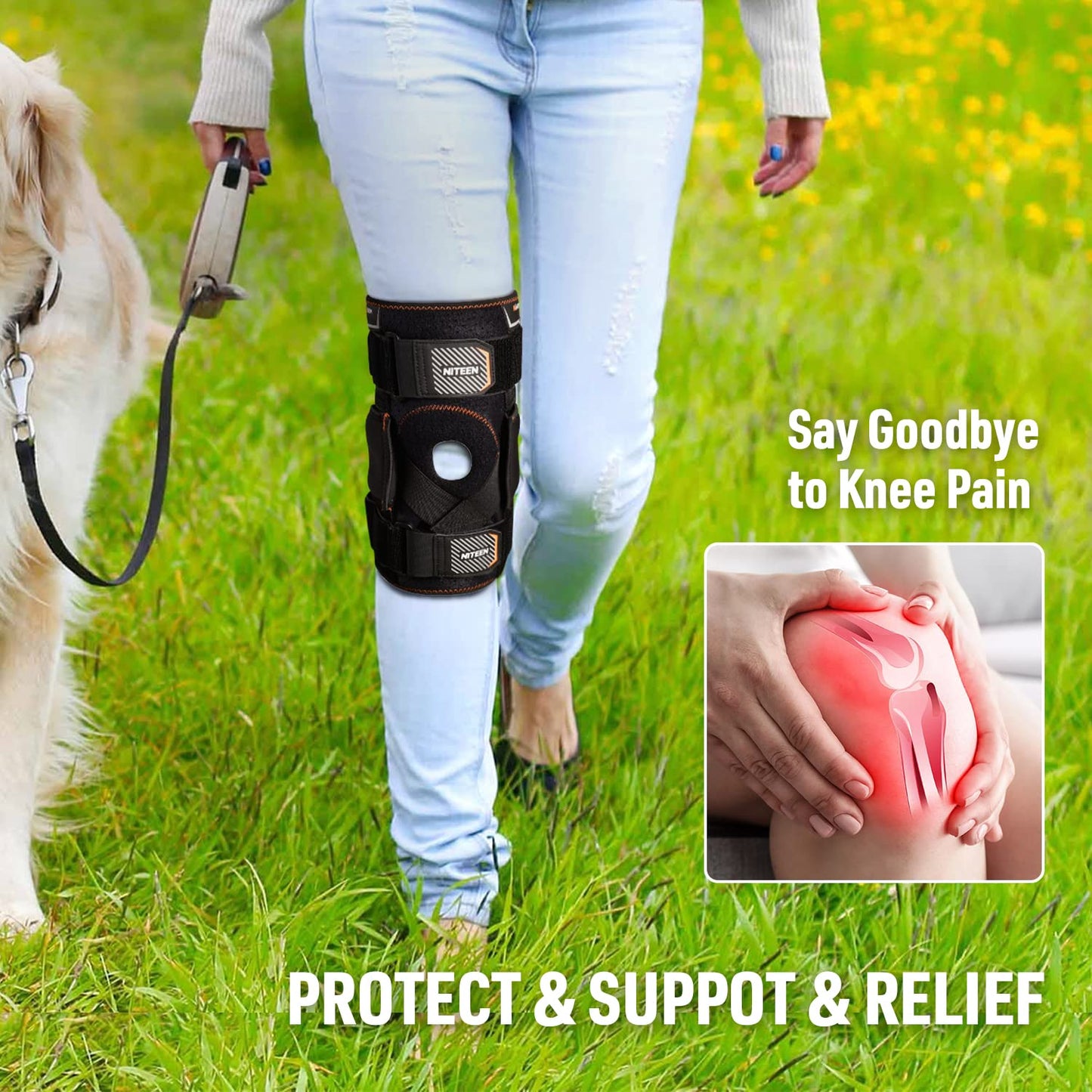 NITEEN Hinged Knee Brace for Knee Pain with Side Stabilizers Knee Braces for Women Men Adjustable Knee Pad for Meniscus Tear Plus Size Compression Patella Gel Pads Knee Support for ACL, MCL