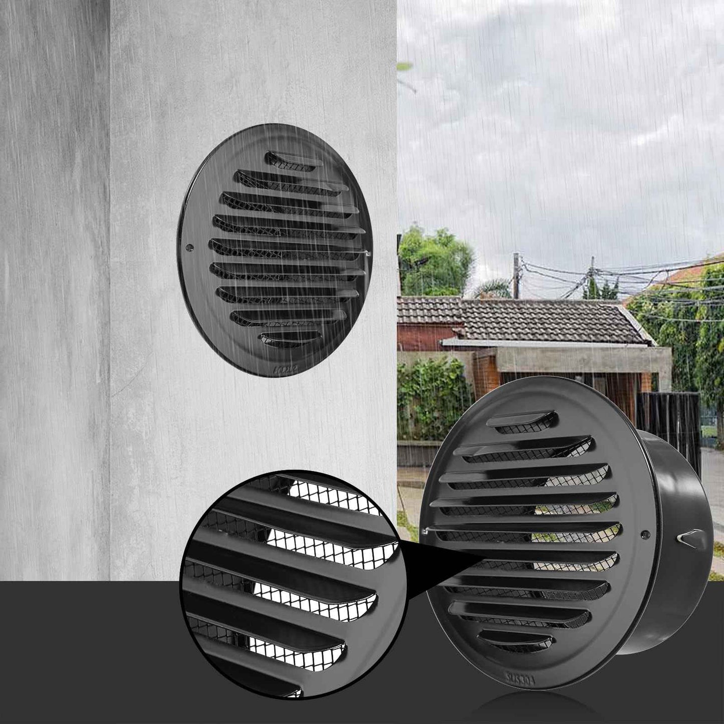 OGANAZI 2PCS 6 Inch Stainless Steel Air Vents Round Black Soffit Vent Cover Air Vent Flat Ducting Air Outlet with Built-in Fine Mesh for Kitchen, Bathroom, Garage, Office and Warehouse Ventilation