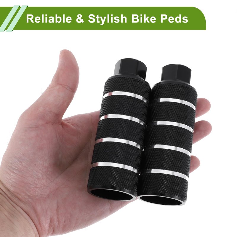 Partuto 2 Pcs Aluminum Alloy Anti-Skid Bike Pegs 110mm Length Four Stripes Texture Bicycle Backseats Stands Cycling Foot Pegs 9/16 Inch Axles Black