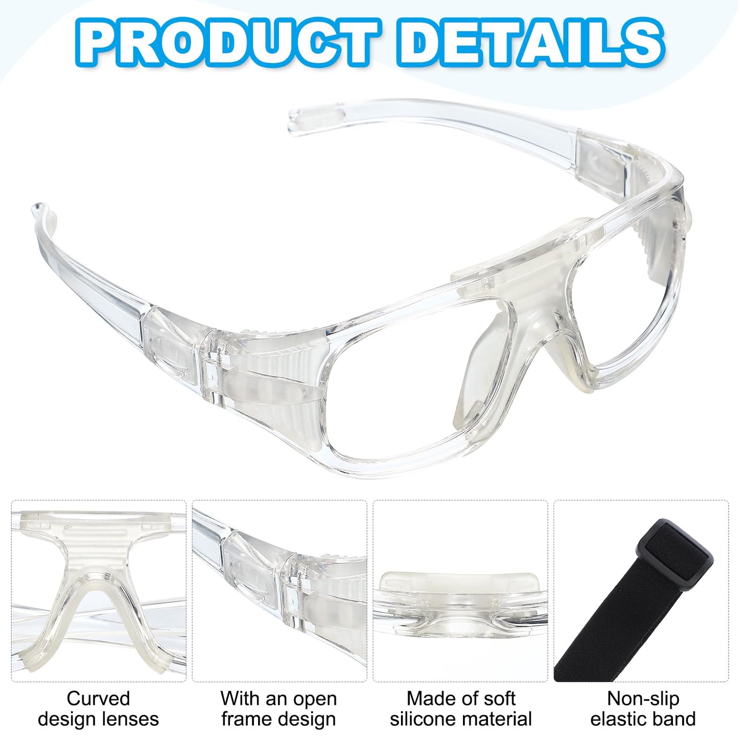 PATIKIL Adjustable Professional Sports Goggles, Unisex Safety Glasses Outdoor Sports Protective Eyewear for Basketball Racquetball Pickleball Football, Transparent