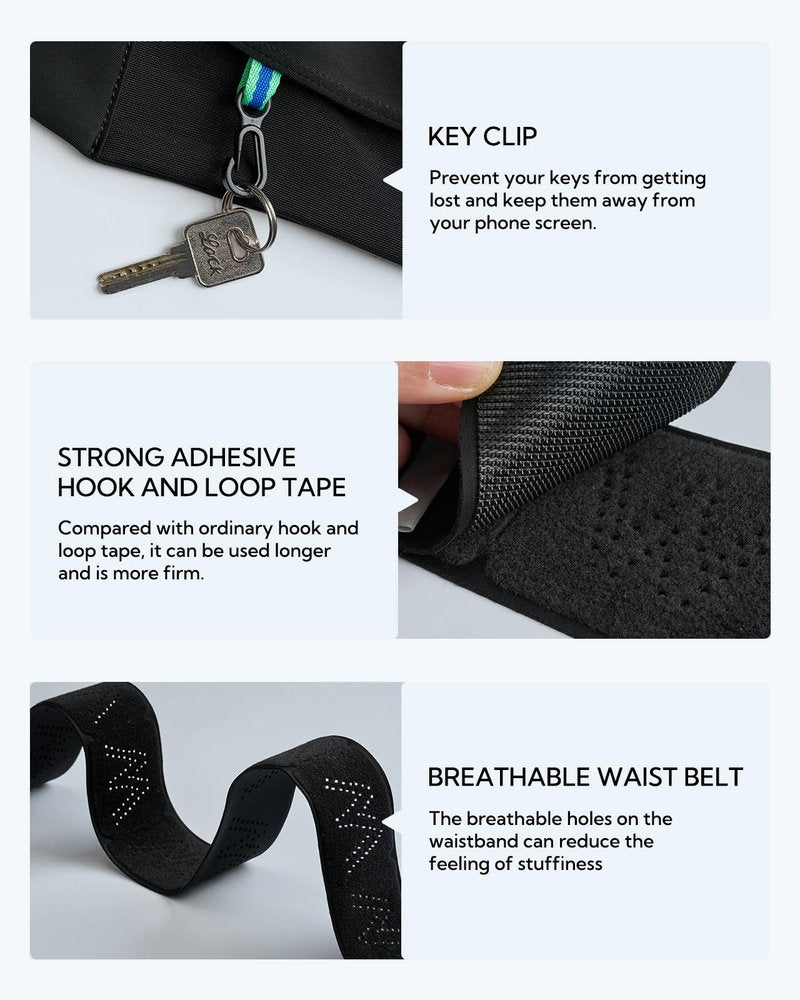 WATERFLY Running Belt Fanny Pack: Slim Waist Bag for Men Women, Workout Fitness Phone Holder for Exercise Marathon Jogging-Black