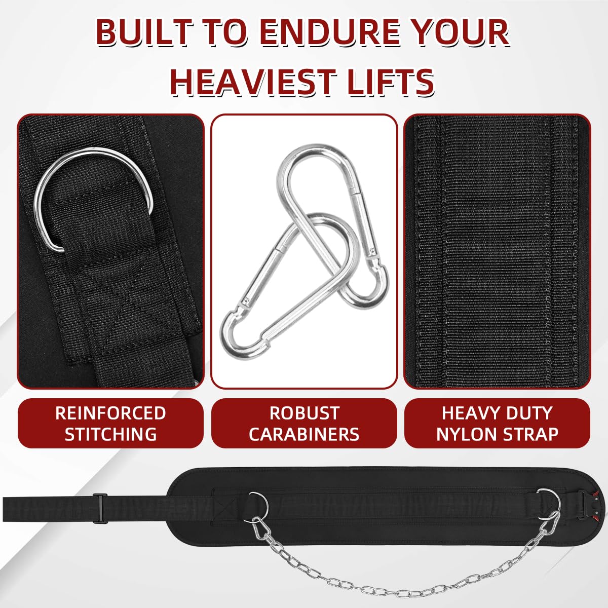 Dip Belt for Weight Lifting & Pull ups - Weighted Belt with 36" Robust Steel Chain, 350lbs Capacity, Workout Belt for Powerlifting, Squats & Dips
