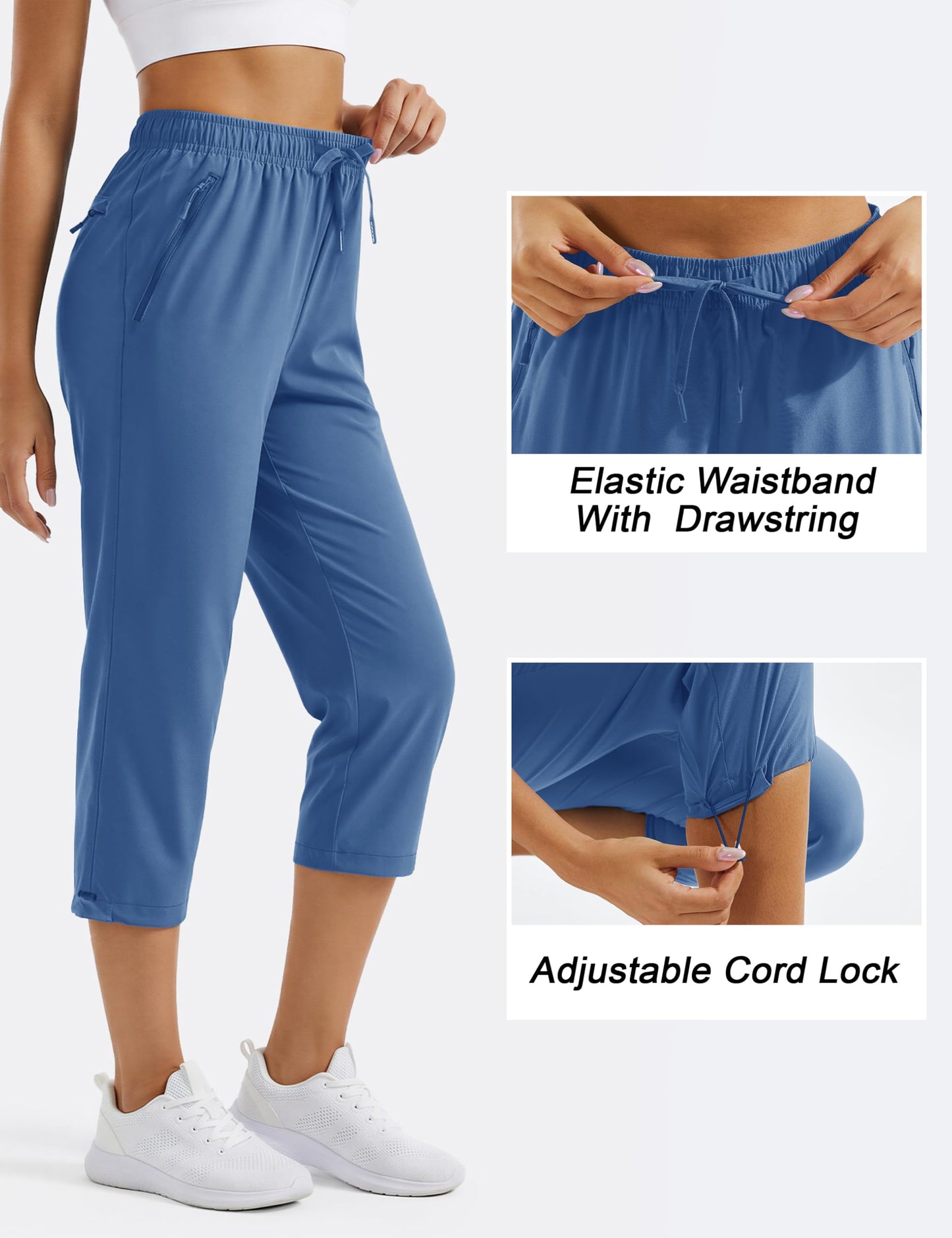MAGCOMSEN Women's Lightweight Hiking Capris Pants Stretch UPF 50+ Golf Athletic Summer Pants with Pockets 20 in Blue XS